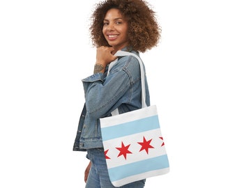 Chicago Flag Polyester Canvas Tote Bag | Christmas Gift Chicago Lover
