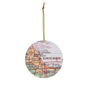 Chicago Map Ceramic Christmas Tree Ornament | Chicago Christmas Decor