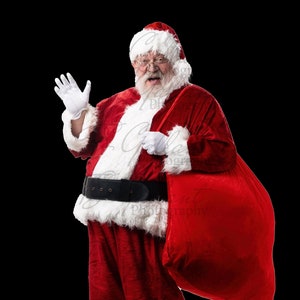 Święty Mikołaj z torbą prezentową PNG + JPG Photoshop Digital Overlay na Boże Narodzenie