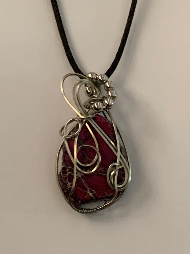 purple composite stone wire wrapped pendant