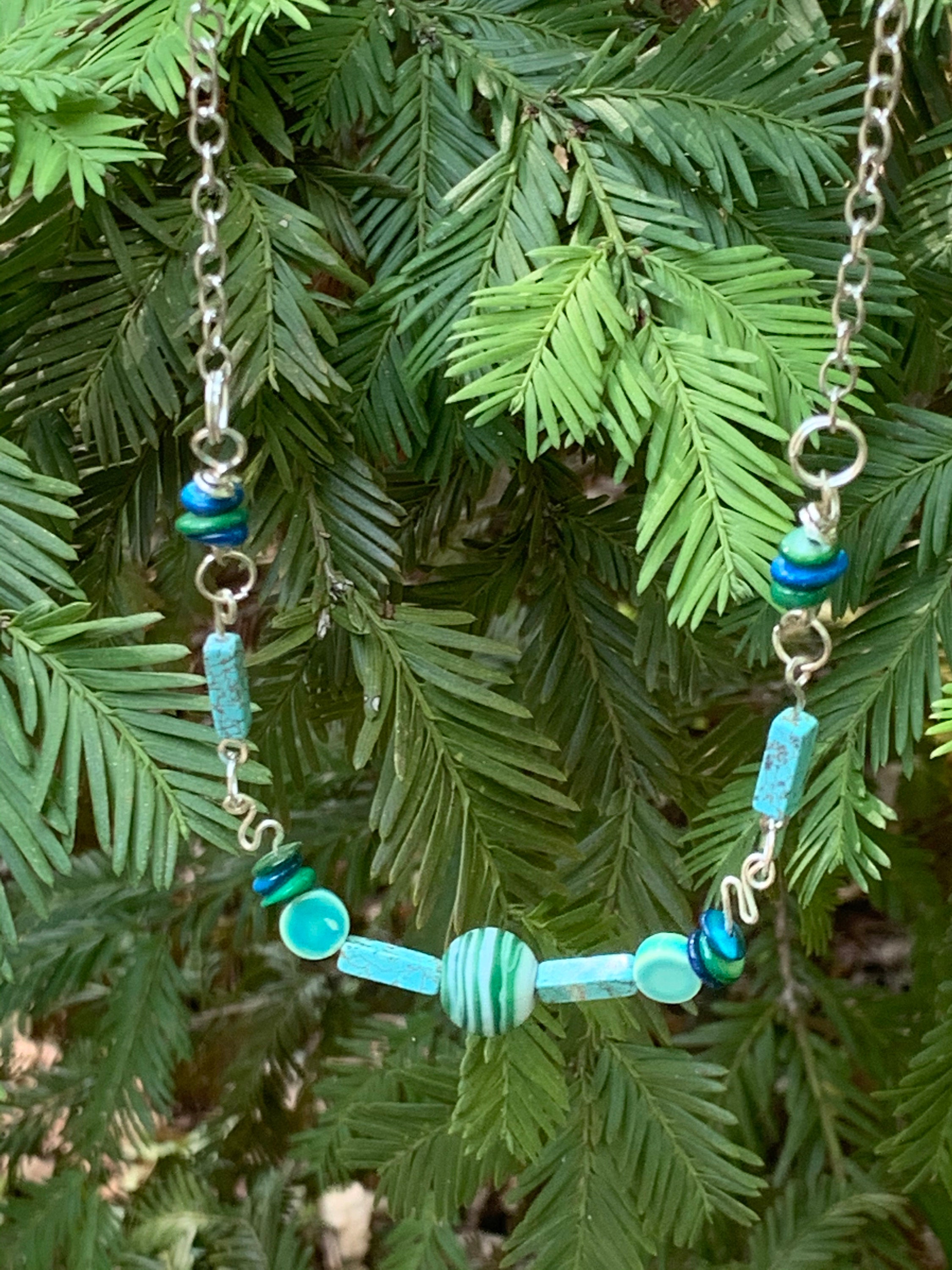 Turquoise Bead and Chain Necklace Etsy UK