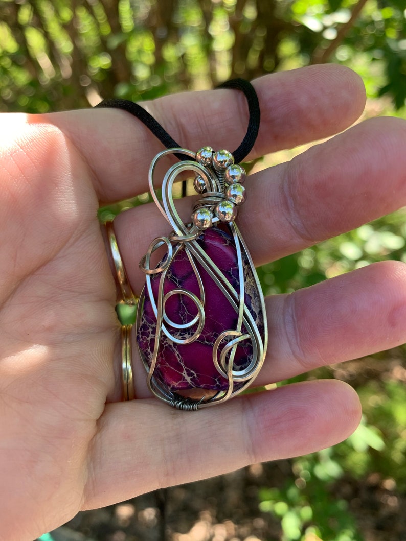 purple composite stone wire wrapped pendant