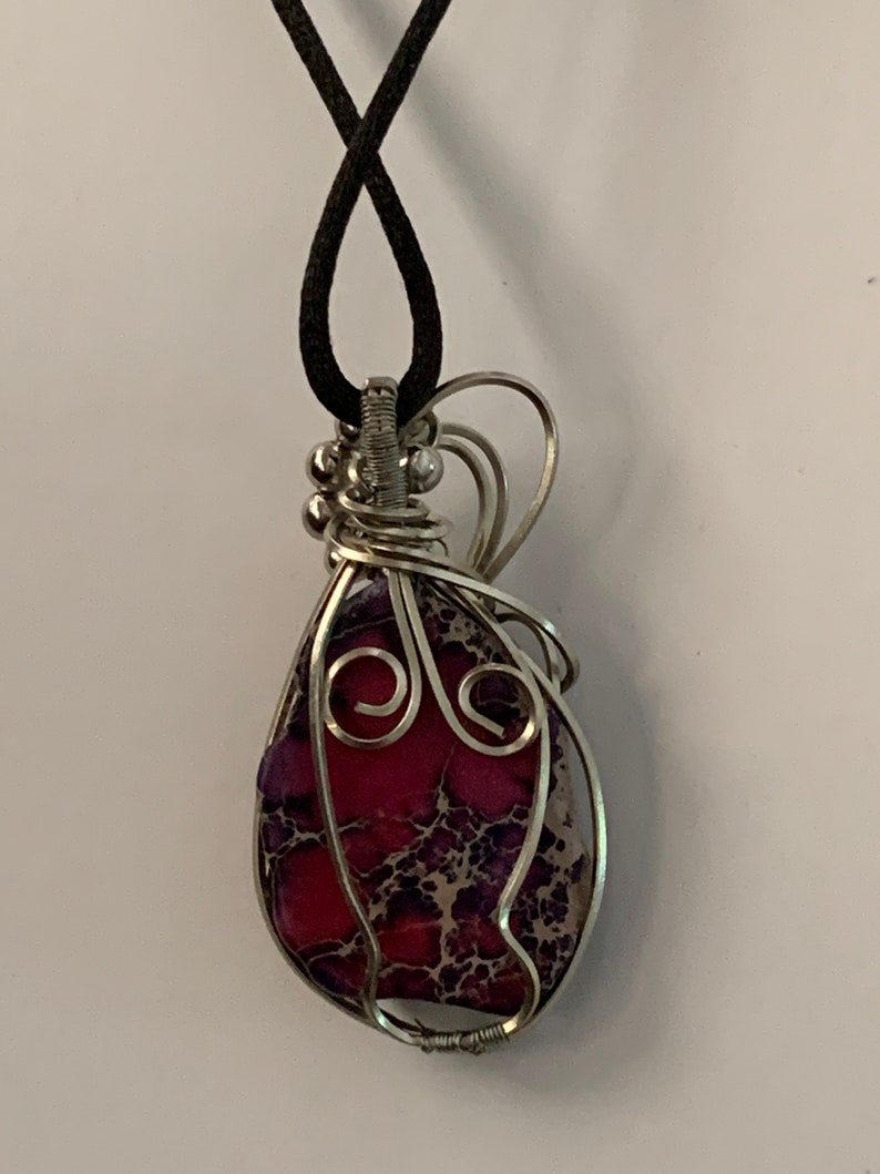 purple composite stone wire wrapped pendant
