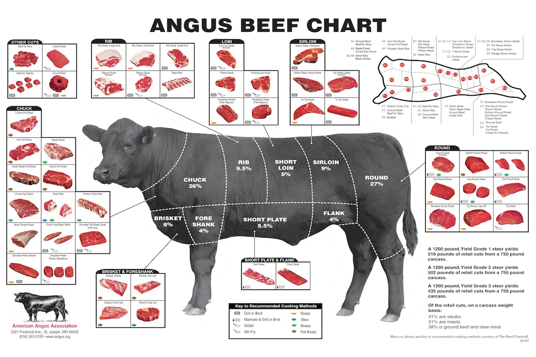 Angus Beef Butcher Chart Laminated Poster 