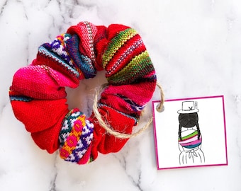 Scrunchie - (red) Colorful scrunchies, colorful hair tie,  aguayo scrunchie, Boho Chic, aguayo fabric, handmade scrunchie