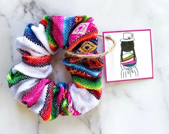 Scrunchie - (white) Colorful scrunchies, colorful hair tie,  aguayo scrunchie, Boho Chic, aguayo fabric, handmade scrunchie