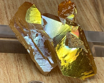 Sunset Aura Quartz | Rainbow Aura Quartz Stone Point Titanium Aura Quartz Crystal Titanium Rainbow Aura Crystal Flame Aura healing crystals