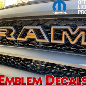 Ram 1500 TRX Grill &quot; R A M &quot; Emblem Overlay Decal 2021 2022 2023 2024