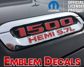 RAM 1500 DT &quot; 1500 HEMI 5.7L &quot; Hood Emblems Overlay Decal 2019 2020 2021 2022 2023 2024