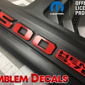 RAM REBEL &quot;1500 HEMI 5.7L&quot; Sport Hood Emblems Overlay Decal 2019 2020 2021 2022 2023 2024