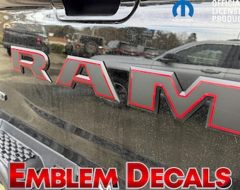 RAM 1500 TRX Rebel RHO Tailgate " R A M " Emblem Overlay 2 Tone Decal 2019 2020 2021 2022 2023 2024 2025 2026 2027