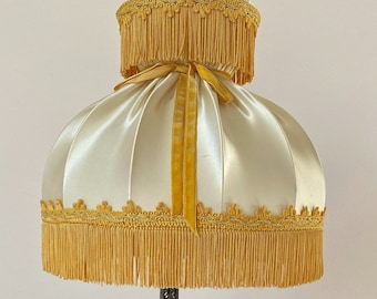 Vintage 70s Eiffel Tower Paris Lamp Parisian Silk Lamp Yellow Fringe Victorian French Lamp Paris Souvenir Lamp