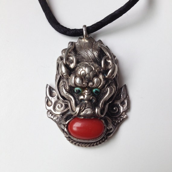 Antique Silver Chinese Dragon Pendant Lucky Chines