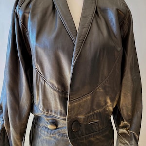 80s Vintage Black Leather Jacket, Closes with Two Front Buttons, Size Medium