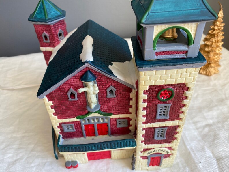 Christmas Fire Station Village House Lighted House Fire Etsy