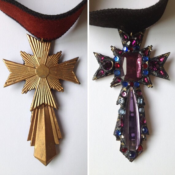 Gothic Cross Choker, Goth Cross Pendant, Purple Cr