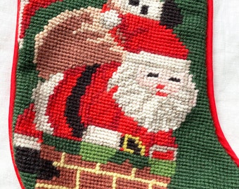 Christmas Sock Santa Embroidered, Fire Place Sock, Santa Sock, Embroidered Santa