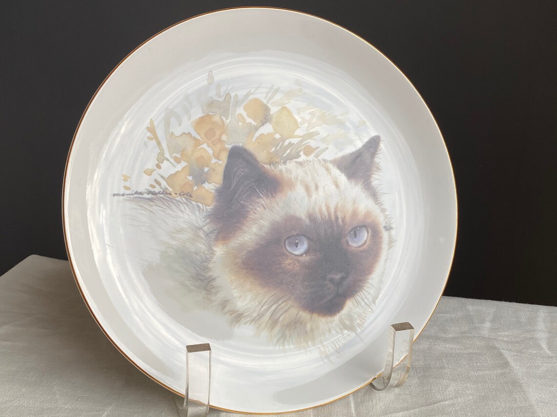 Decorative Cat Plate Artist Signed Monika Hellercole for Cat Etsy