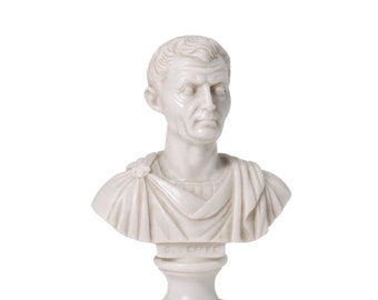 Busto in marmo Giulio Cesare h 6,29 inch (16cm) - Busto Cesare, imperatore romano, statua patinata a mano, fusione in marmo di Carrara, Made in Italy