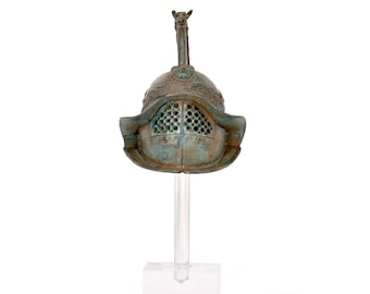 Roman Gladiator Helmet – Bronze Thracian Helm with Plexiglass Stand – Handmade in Italy
