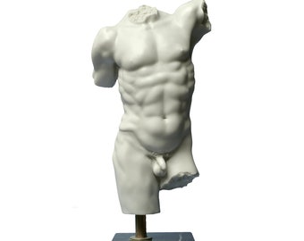 Perseus' torso statue  14H inch (35cm) - Hand patinated statue, Carrara marble cast, Marble base, Made in Italy, Gift Idea