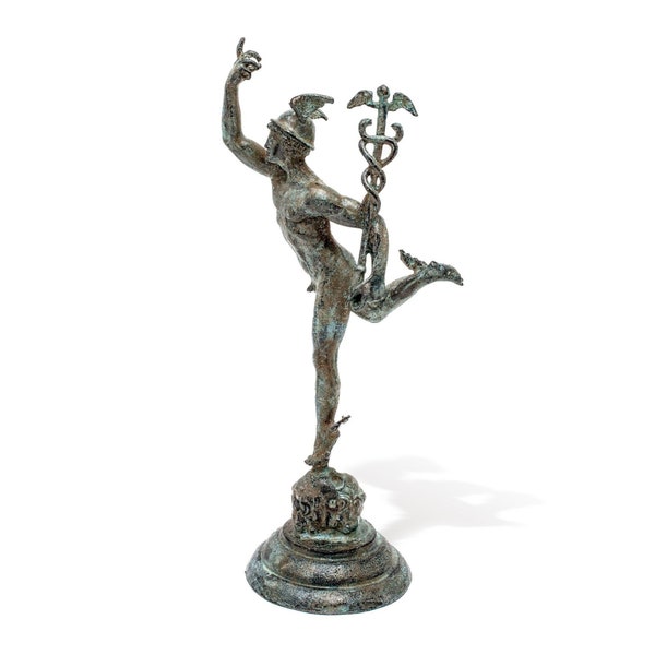 Mercure, Statue en bronze h 6 pouces (15cm) Bronze vert - Reproduction en bronze, Fait à la main en Italie, Idée cadeau