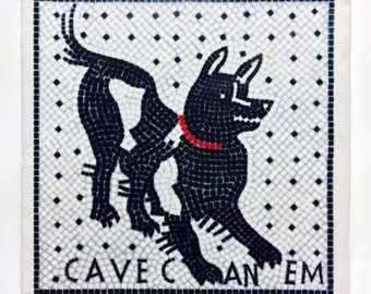 Cave Canem Tile - Botticino Marble, Handmade in Italy