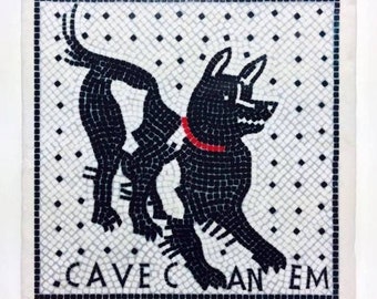 Tile "Cave Canem" from Pompeii cm 15x15 in Botticino Marble | Beware of the Dog Handmade in Italy classical culture into your home