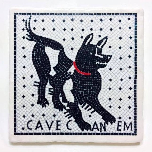 Kachel "Cave Canem" aus Pompeji cm 15x15 in Botticino Marmor | Hüten Sie sich vor dem Dog Handmade in Italy klassische Kultur in Ihrem Haus