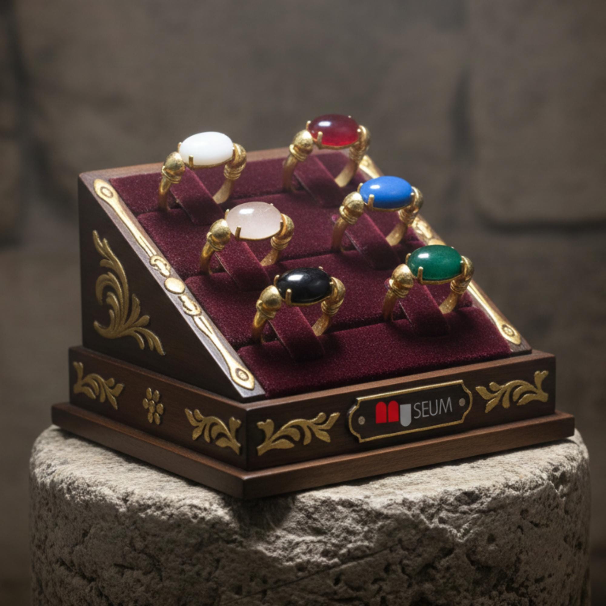 Pompeii Ring with Natural Stones - 18K Gold-Plated Sterling Silver - Handmade in Italy