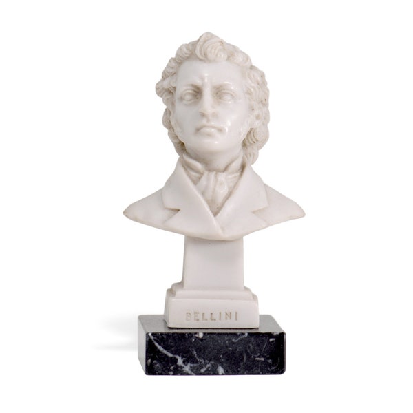 Buste de Vincenzo Bellini h 4,7 pouces (11cm) - Statue patinée à la main, moulage en marbre de Carrare, Made in Italy,Idée cadeau