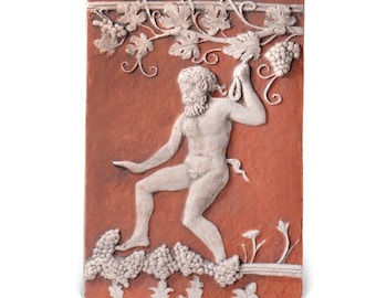 Silenus Marsyas terracotta plaquette – Oud-Grieks reliëfkunst aan de muur, handgemaakt in Italië