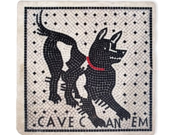 Cave Canem Botticino marble Tile, 5,9 x 5,9 x 0,4 inch, made in Italy, gift idea
