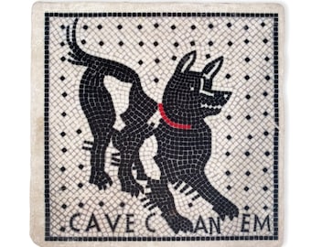 Azulejo de mármol Cave Canem Botticino, 5,9 x 5,9 x 0,4 pulgadas, hecho en Italia, idea de regalo