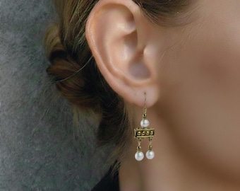Crotalia Pompeii-oorbellen – handgemaakte zilveren oorbellen met twee hangers – oud-Romeinse stijl