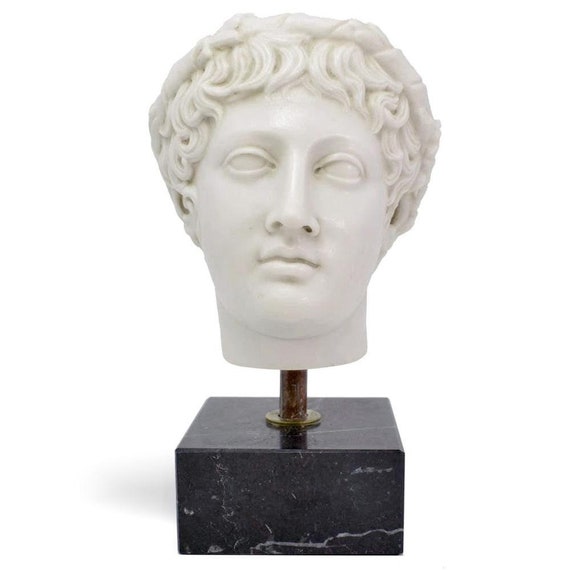 Hand Patinated Carrara Marble Cast, Young Bacchus Head Statue, Made in Italy