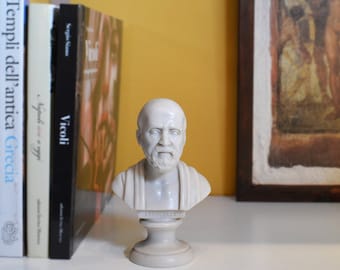 Hippocrates Marble Head, 5,9"H x 3,7"W x 2,7"D inch, Hand patinated statue, Carrara marble cast, made in Italy, gift idea