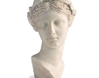 Thalia (Talia) Muse of comedy - Marble head h 11,9 inch (38cm) - Hand patinated statue, Carrara marble cast,Musei Vaticani, Made in Italy