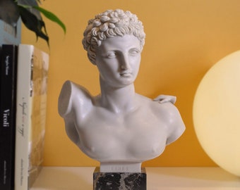 The Head of Hermes in marble h11 inch (28 cm)- Hand patinated statue, Carrara marble cast, Made in Italy, Gift Idea