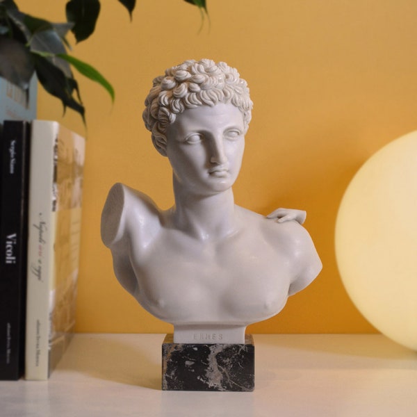 La tête d’Hermès en marbre h11 pouces (28 cm) - Statue patinée à la main, moulage en marbre de Carrare, Made in Italy, Idée cadeau
