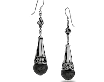 Roman earrings called crotalia Pompeii style with lava stone of Vesuvius