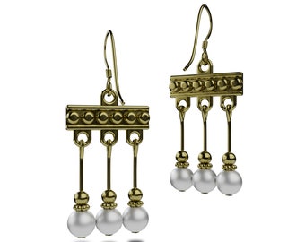 Crotalia Pompeii earrings with three pendants, 1,5x0,78 inch, made in Italy, gift idea