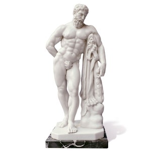 Hércules Farnesio griego de 33 cm de altura - Estatua patinada a mano, fundición en mármol de Carrara - con base de mármol, hecha en Italia, idea de regalo
