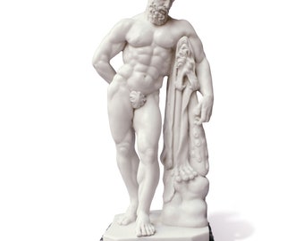 Hércules Farnesio griego h 13 pulgadas (33 cm) - Estatua patinada a mano, mármol de Carrara fundido - con base de mármol, Hecho en Italia, Idea de regalo