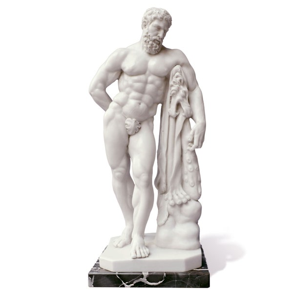 Grec Hercules Farnese h 13 pouces (33cm) - Statue patinée à la main, marbre de Carrare moulé - avec base en marbre, Fabriqué en Italie, Idée cadeau