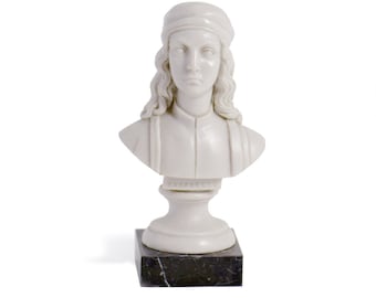 Bust of Raphael, H 7 inch (18 cm)- Hand patinated statue, Carrara marble cast, Made in Italy, Gift Idea
