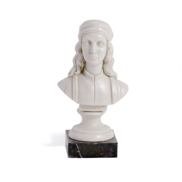 Buste de Raphaël, H 7 pouces (18 cm)- Statue patinée à la main, fonte de marbre de Carrare, Made in Italy, Gift Idea