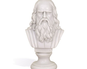 Busto de mármol de Leonardo da Vinci – Hecho a mano en Italia, escultura del genio del Renacimiento