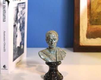 Julius Caesar Bronze Head on Marble Base – Handmade in Italy – Roman Emperor Bust Replica
