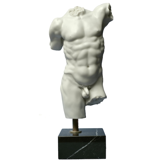 Perseo torso statue  14H inch (35cm) - Hand patinated statue, Carrara marble cast, Marble base, Made in Italy, Gift Idea